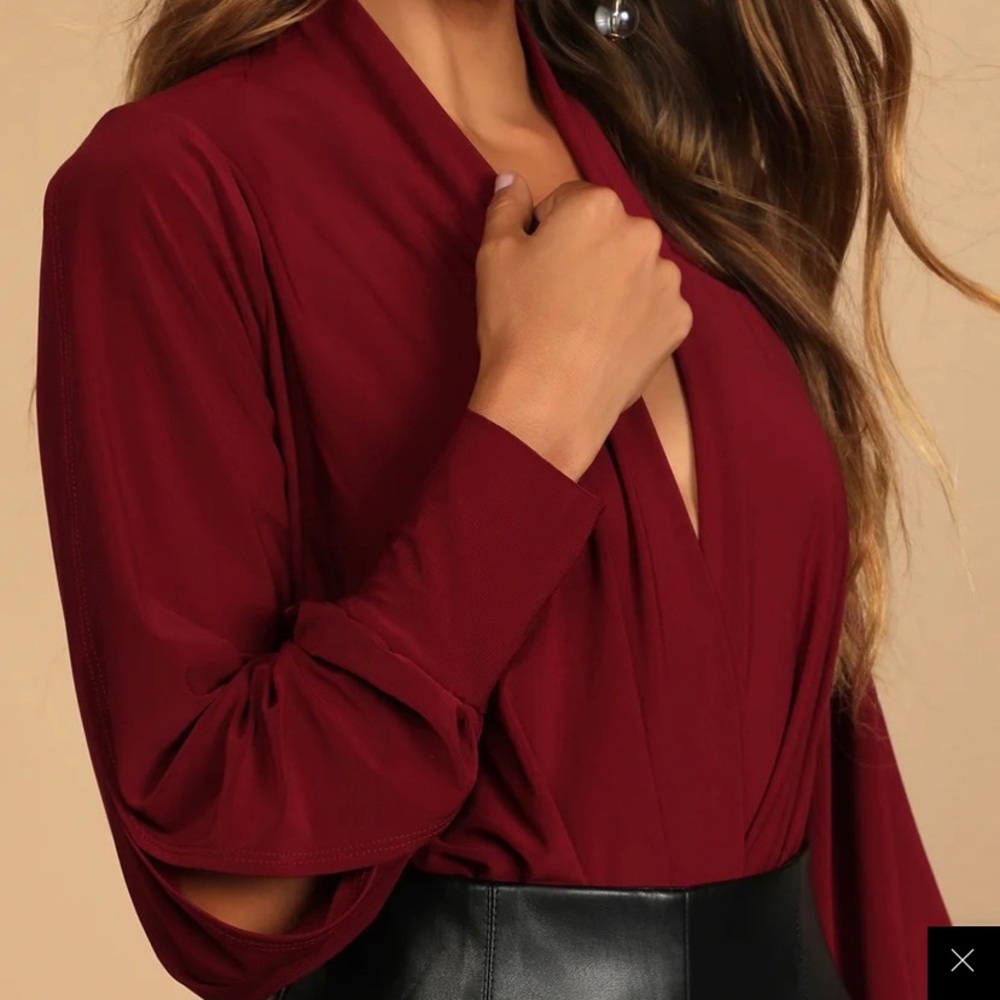 Lulus Burgundy Maroon Plunge Bodysuit - Picture 6 of 12